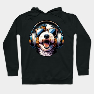 Mini Bernedoodle Smiling DJ in Japanese Art Style Hoodie